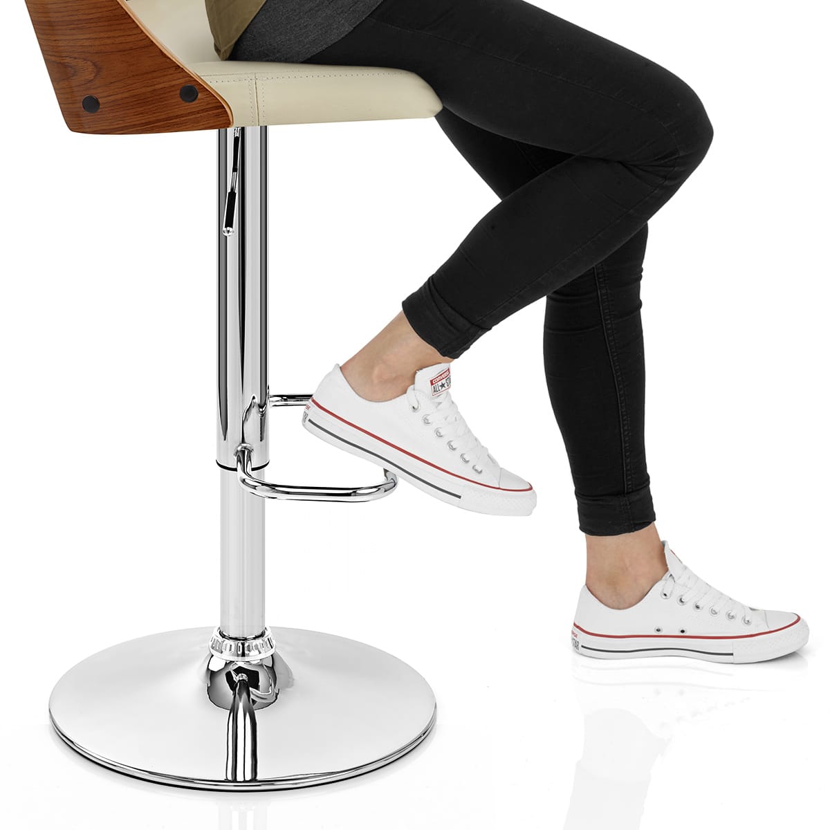 Carmen Leather Stool Walnut & Cream Frame Image