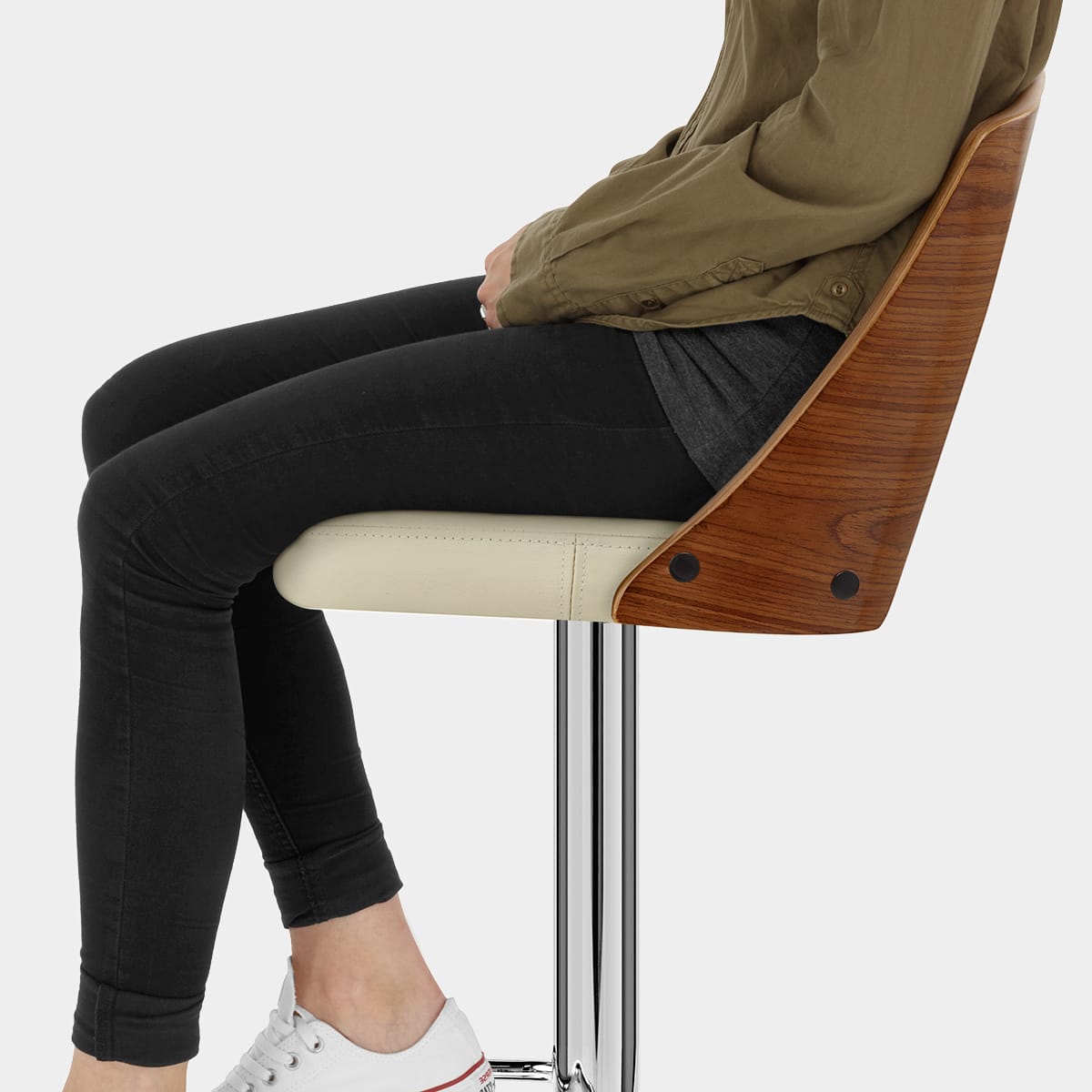 Carmen Leather Stool Walnut & Cream Seat Image