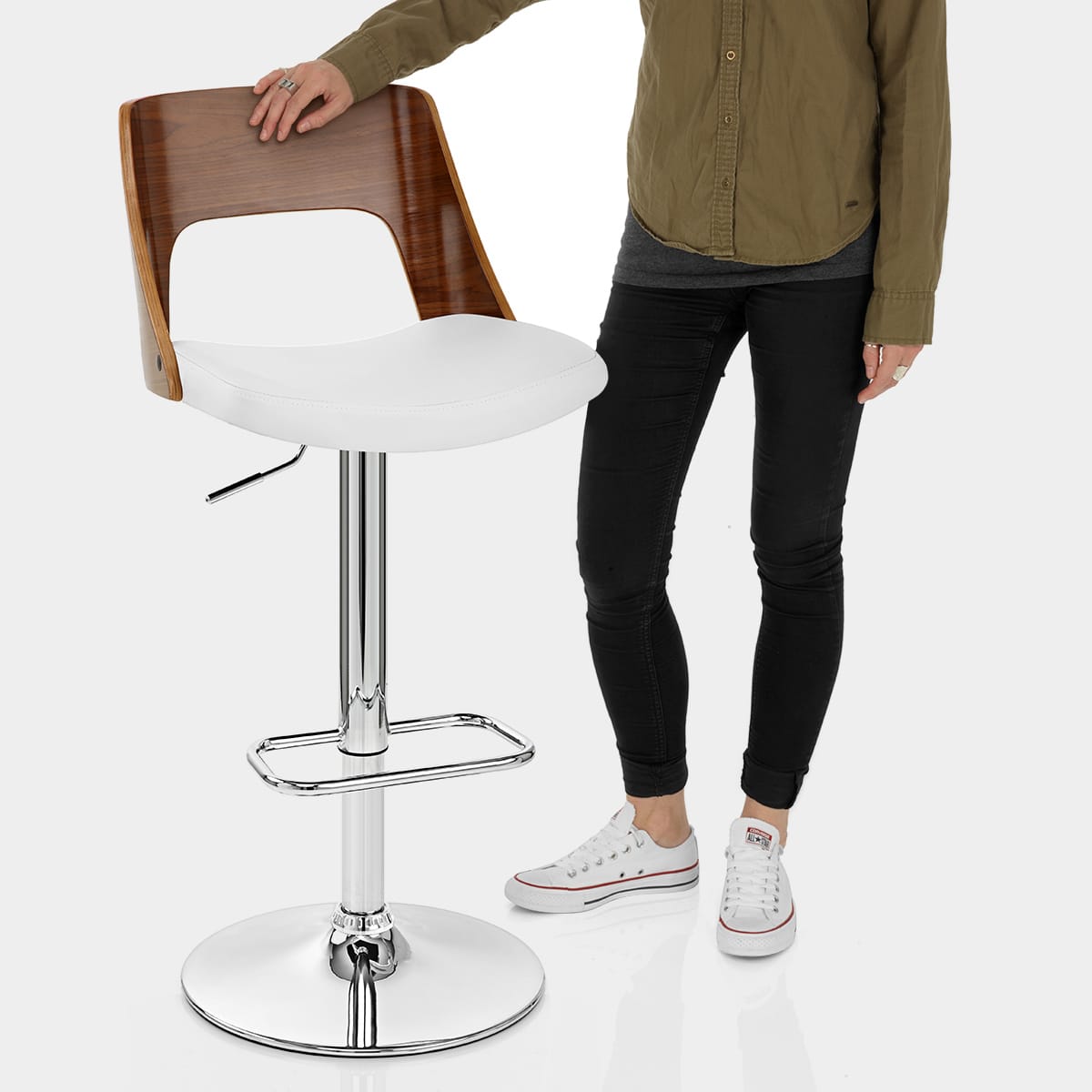 Carmen Leather Bar Stool Walnut & White Features Image