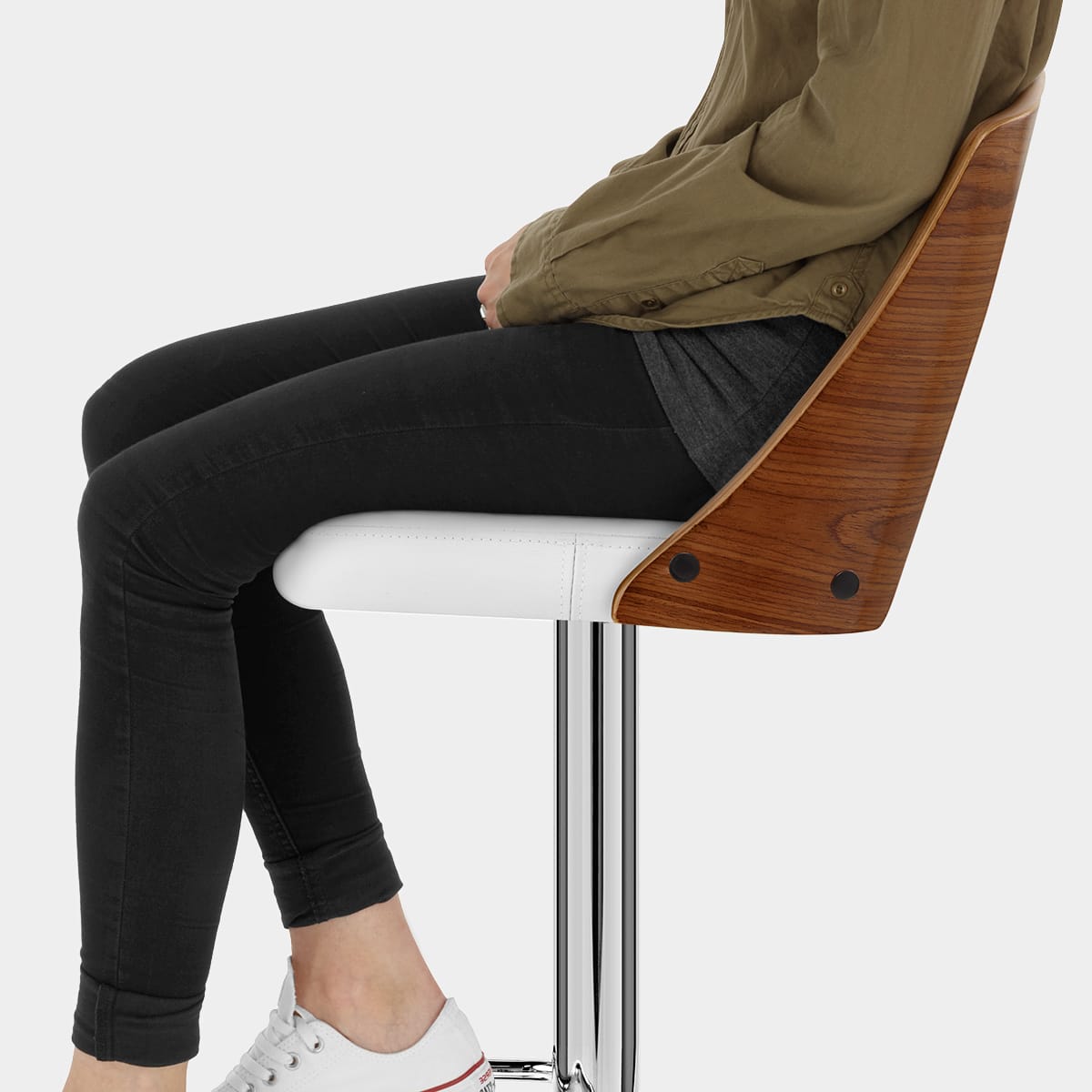 Carmen Leather Bar Stool Walnut & White Seat Image