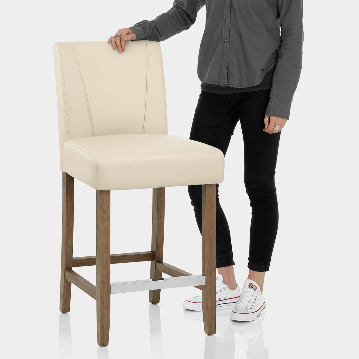 Chartwell Stool Cream Faux Leather Features Image