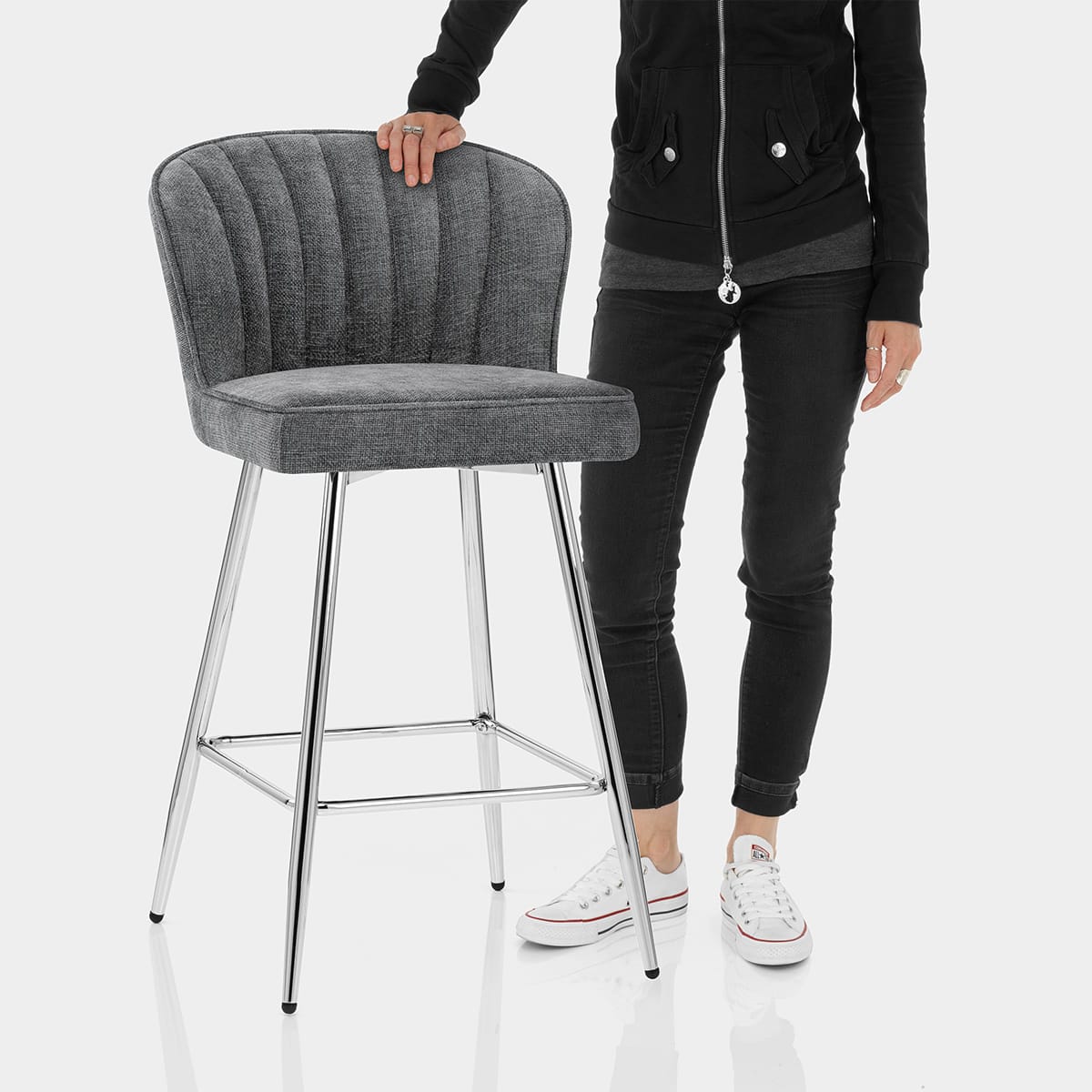 Chase Bar Stool Grey Fabric Features Image