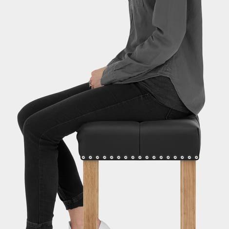 Chelsea Oak Stool Black Leather Seat Image