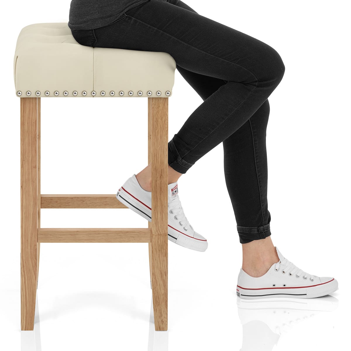 Chelsea Oak Stool Cream Leather Frame Image