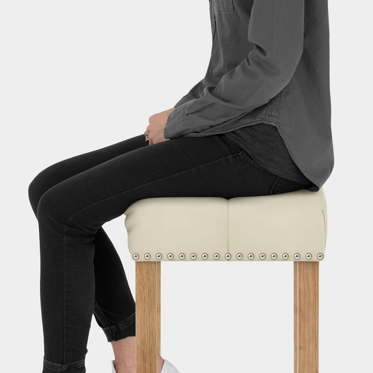 Chelsea Oak Stool Cream Leather Seat Image