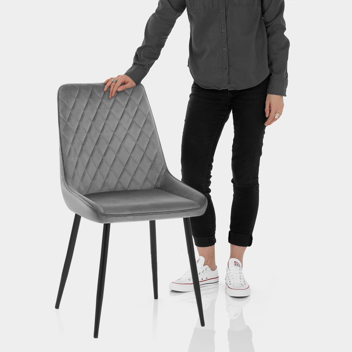 Chevy Dining Chair Grey Velvet Features Image