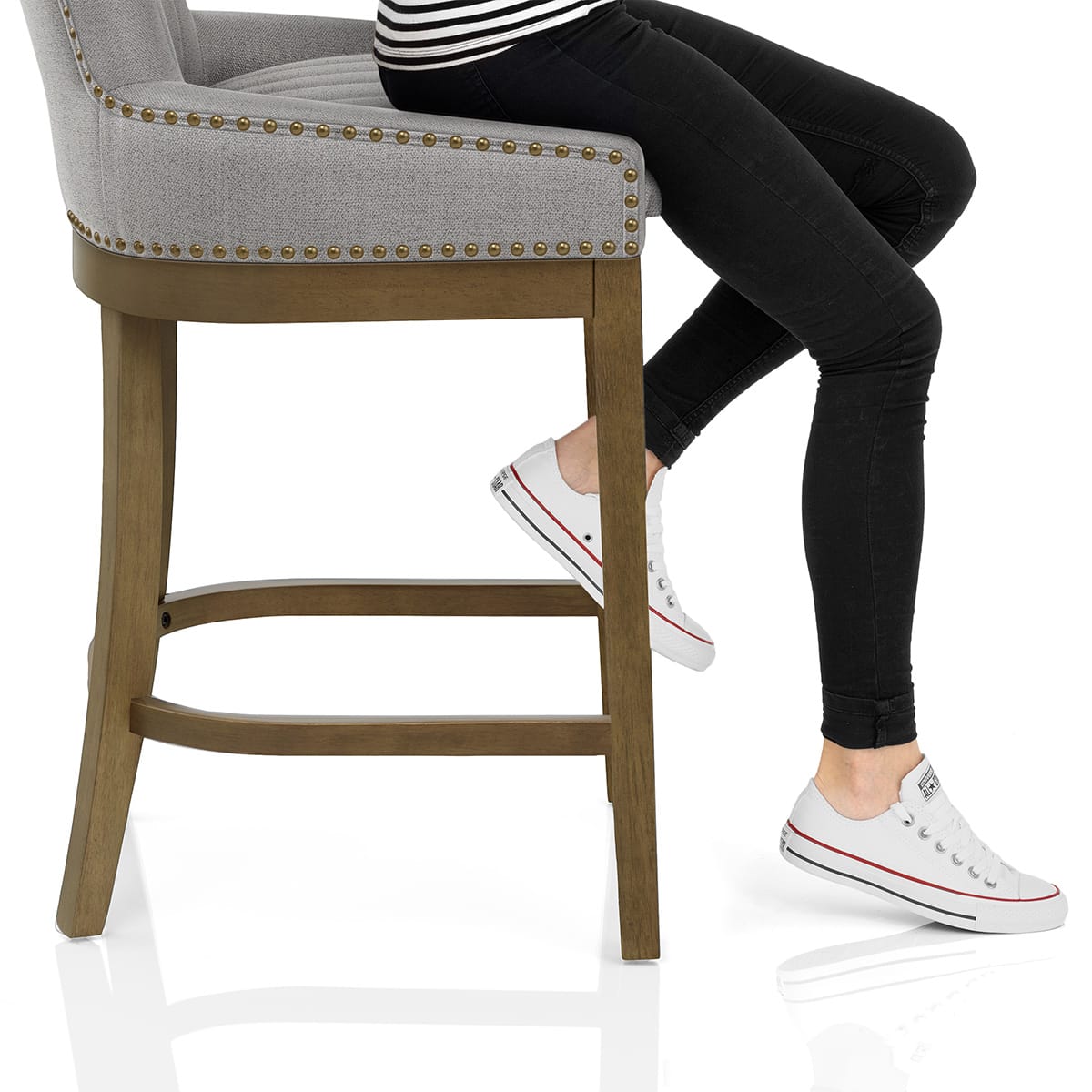 Chiltern Oak Bar Stool Grey Fabric Frame Image