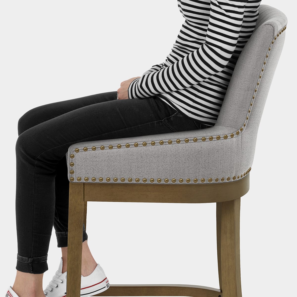 Chiltern Oak Bar Stool Grey Fabric Seat Image