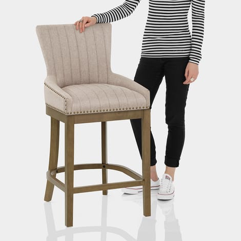 Chiltern Oak Bar Stool Tweed Fabric Features Image