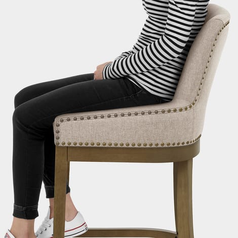Chiltern Oak Bar Stool Tweed Fabric Seat Image