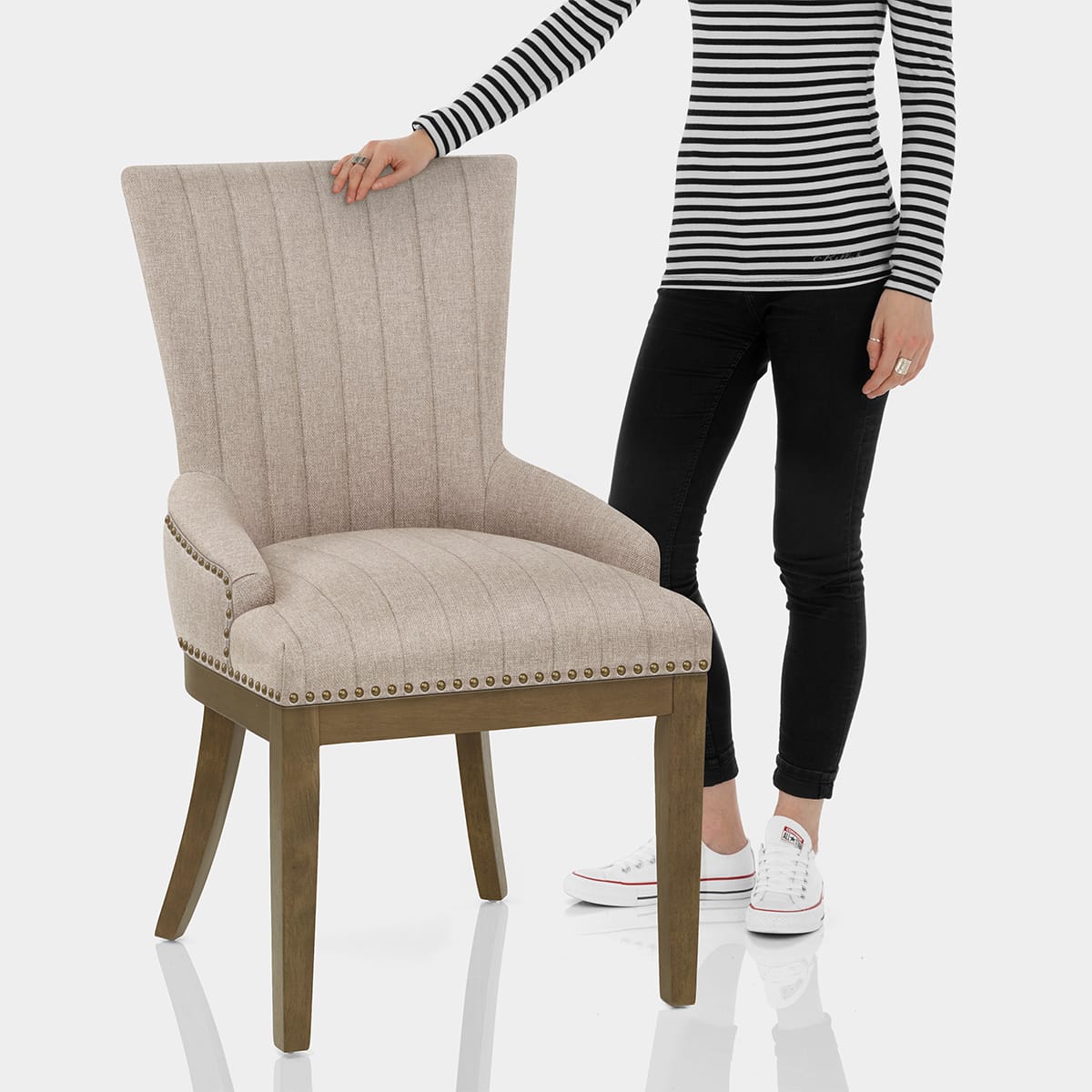 Chiltern Oak Dining Chair Tweed Fabric Features Image