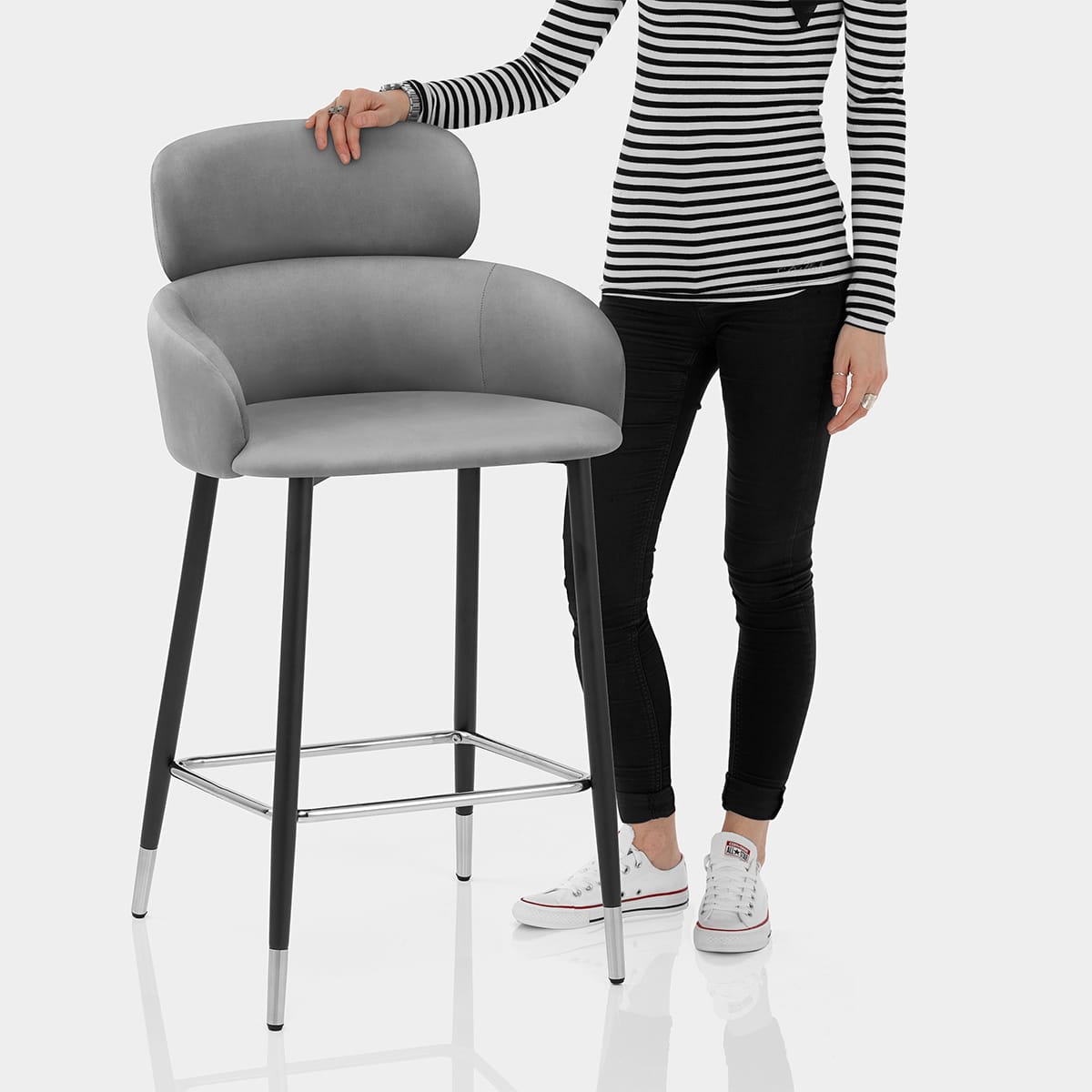 Chloe Bar Stool Grey Velvet Features Image