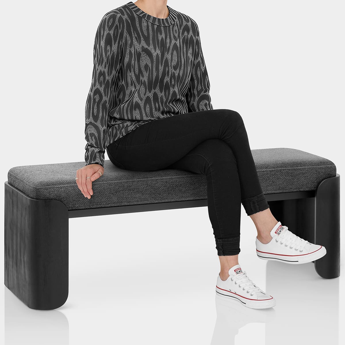 Clifton Wooden Bench Charcoal Fabric Seat Image