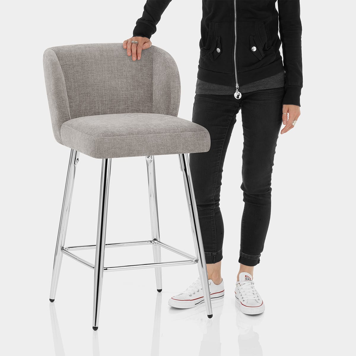 Coast Bar Stool Grey Fabric Features Image