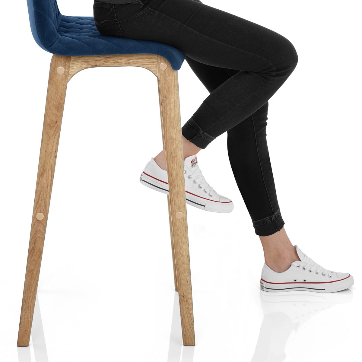 Colt Oak Stool Blue Velvet Frame Image