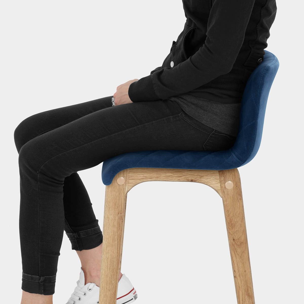 Colt Oak Stool Blue Velvet Seat Image