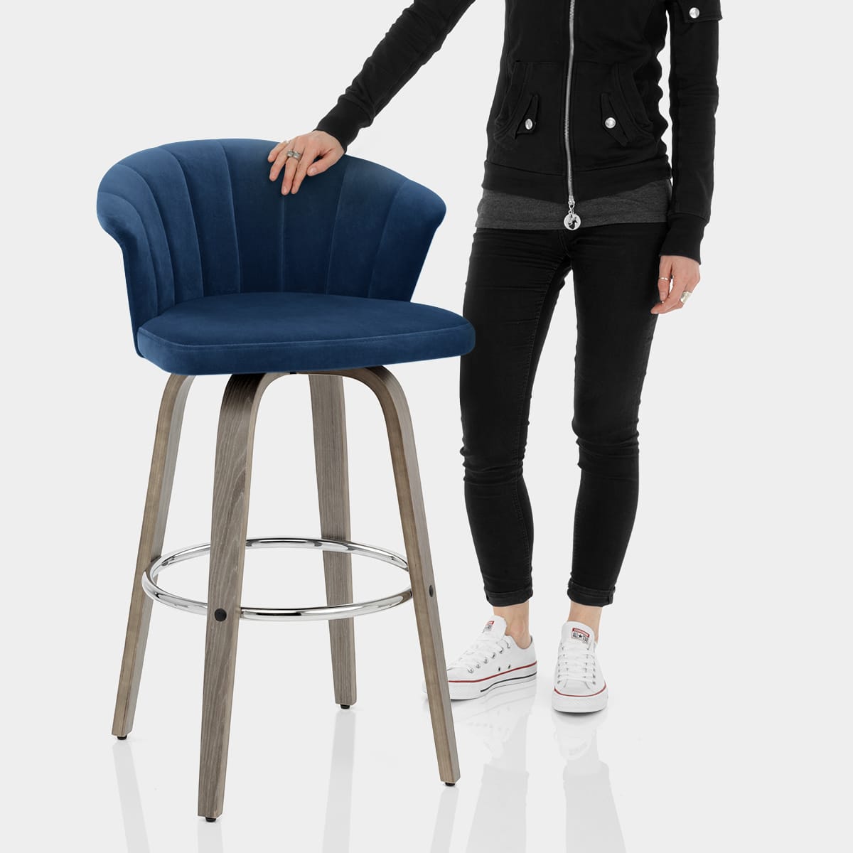 Concerto Wooden Stool Blue Velvet Features Image