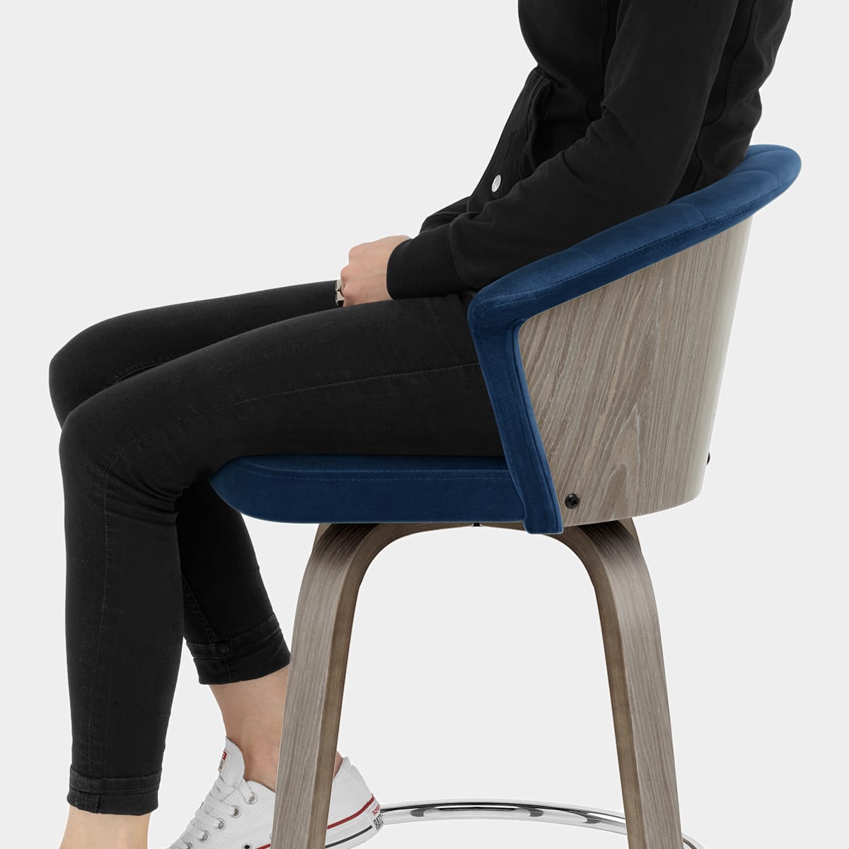 Concerto Wooden Stool Blue Velvet Seat Image