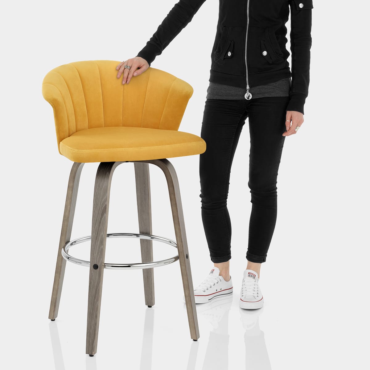 Concerto Wooden Stool Mustard Velvet Features Image