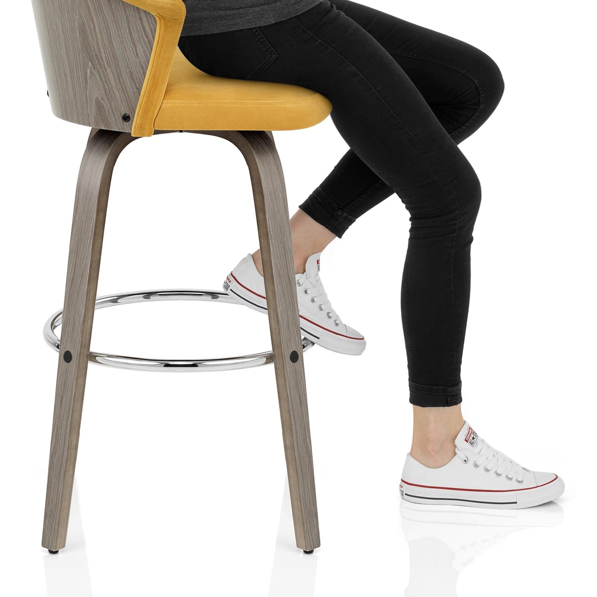 Concerto Wooden Stool Mustard Velvet Frame Image