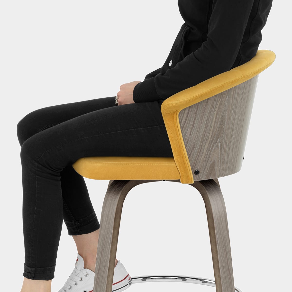 Concerto Wooden Stool Mustard Velvet Seat Image