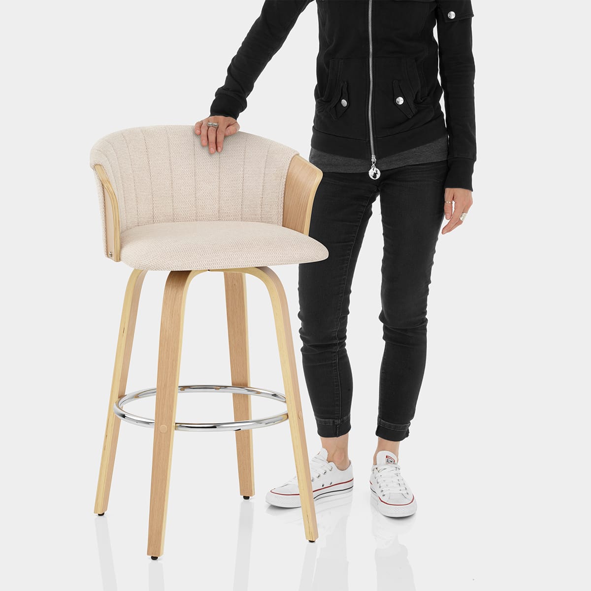 Coral Bar Stool Oak & Beige Fabric Features Image