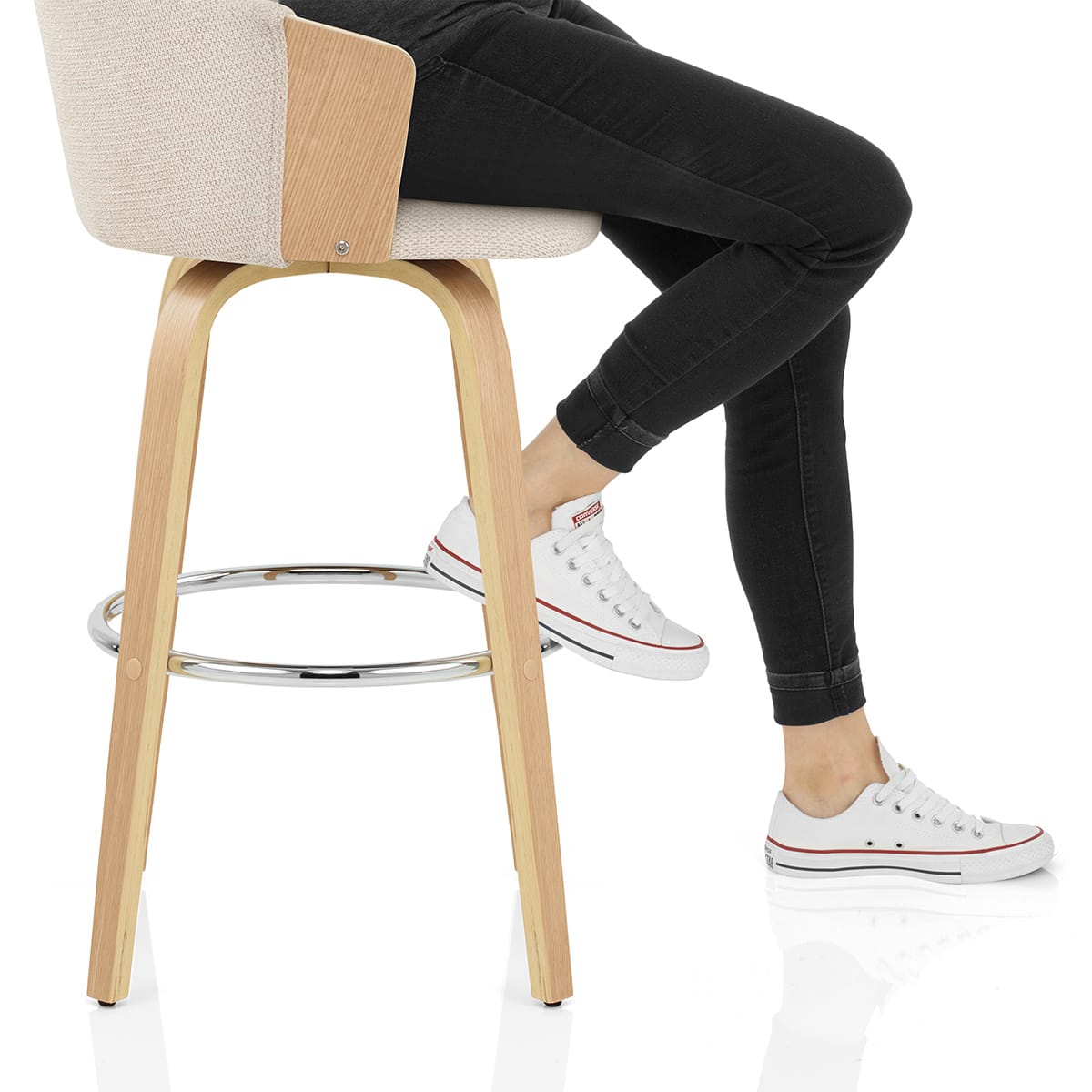 Coral Bar Stool Oak & Beige Fabric Frame Image