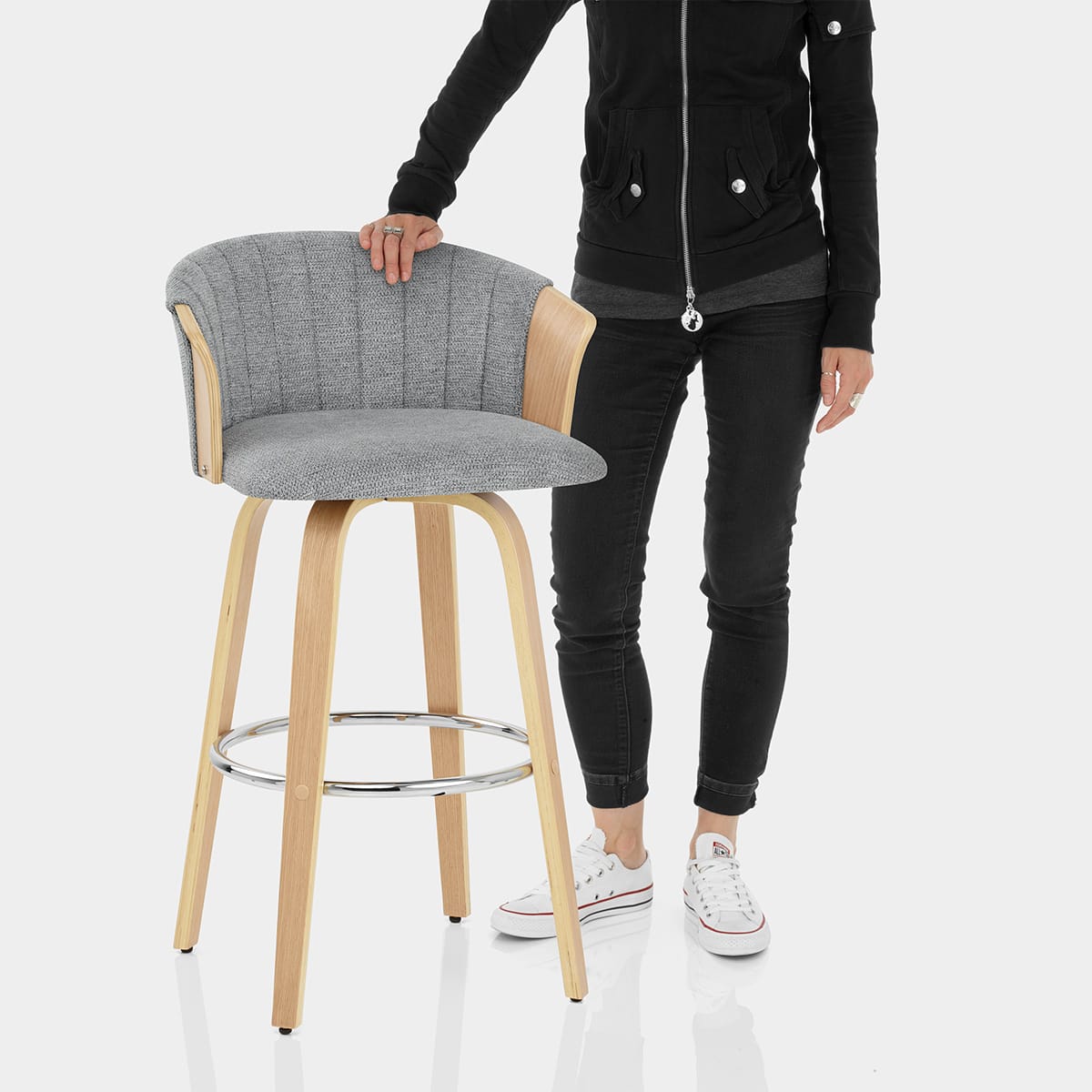 Coral Bar Stool Oak & Charcoal Fabric Features Image