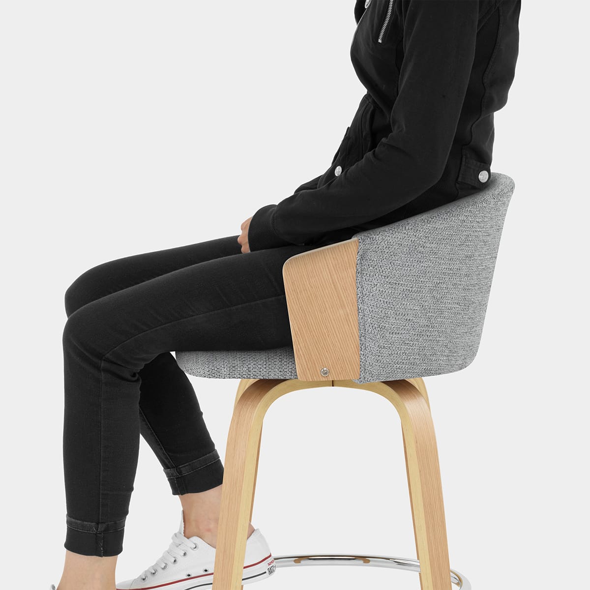 Coral Bar Stool Oak & Charcoal Fabric Seat Image