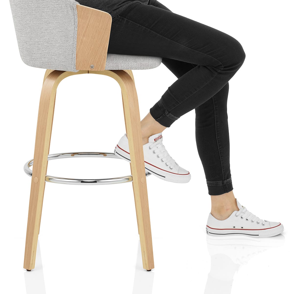 Coral Bar Stool Oak & Grey Fabric Frame Image