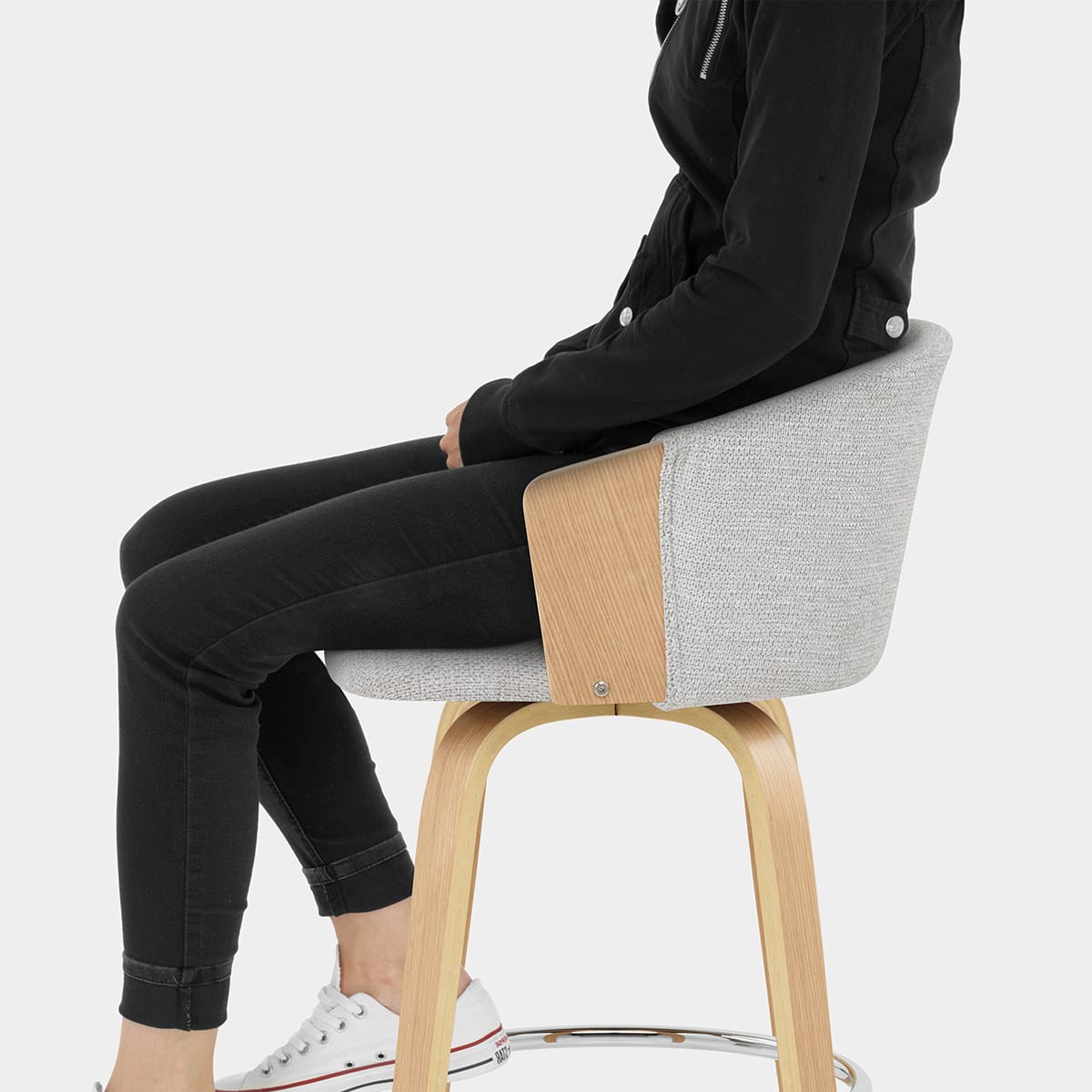 Coral Bar Stool Oak & Grey Fabric Seat Image