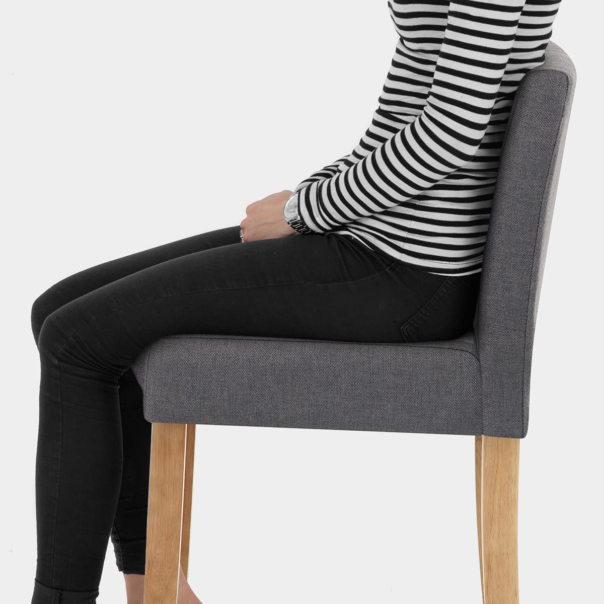 Cornell Oak Bar Stool Charcoal Fabric Seat Image