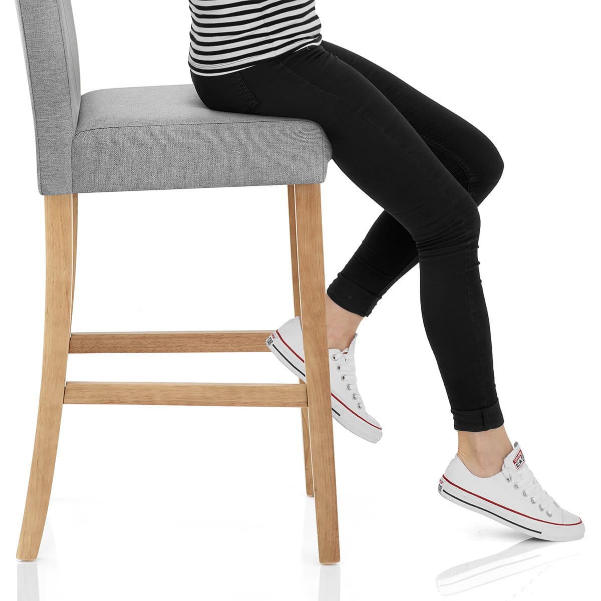 Cornell Oak Bar Stool Light Grey Fabric Frame Image