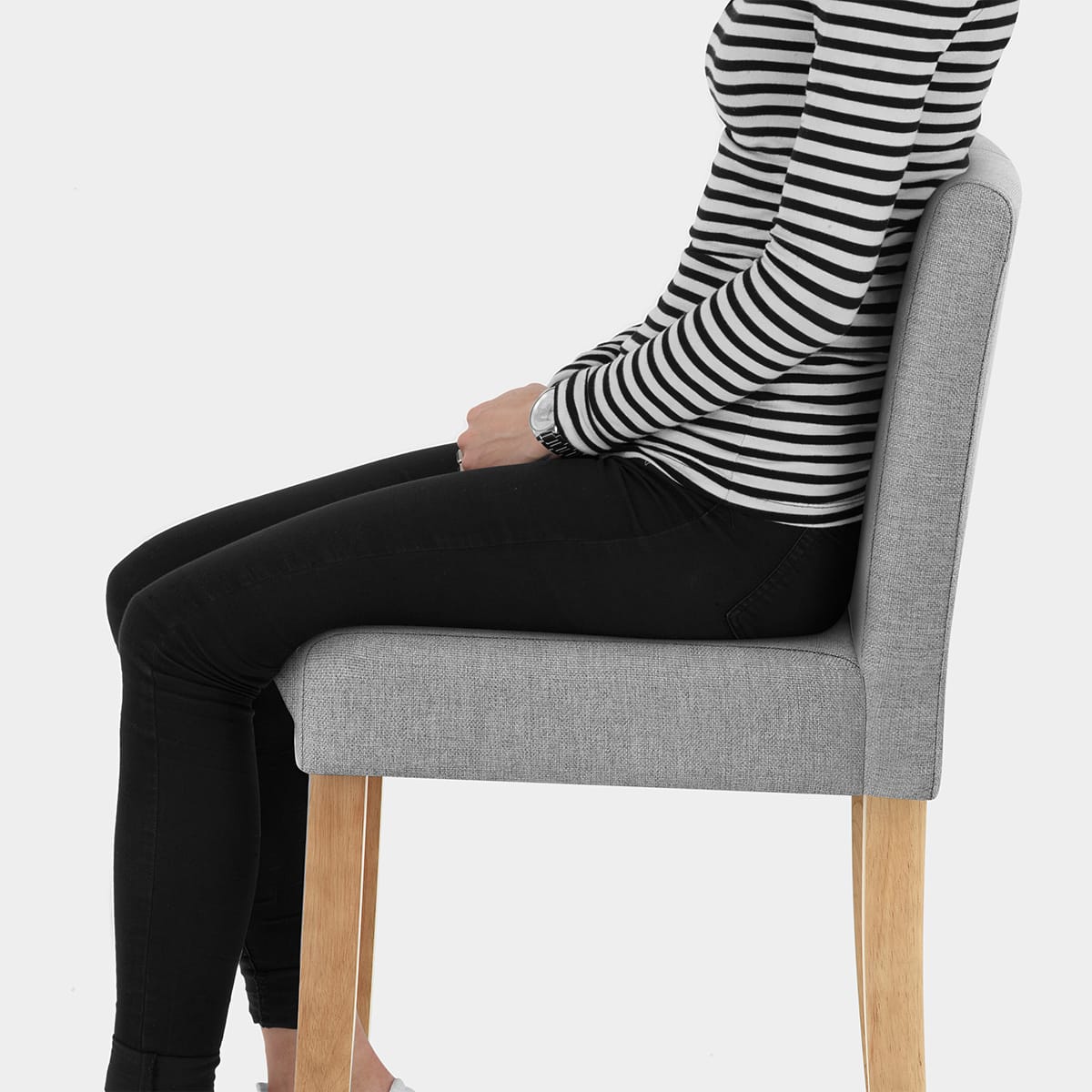 Cornell Oak Bar Stool Light Grey Fabric Seat Image