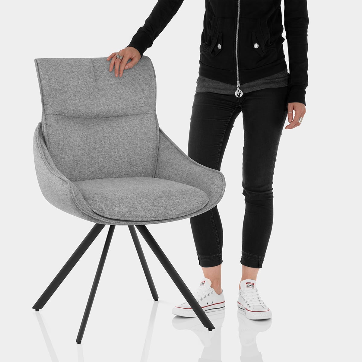 Creed Dining Chair Light Grey Fabric Features Image