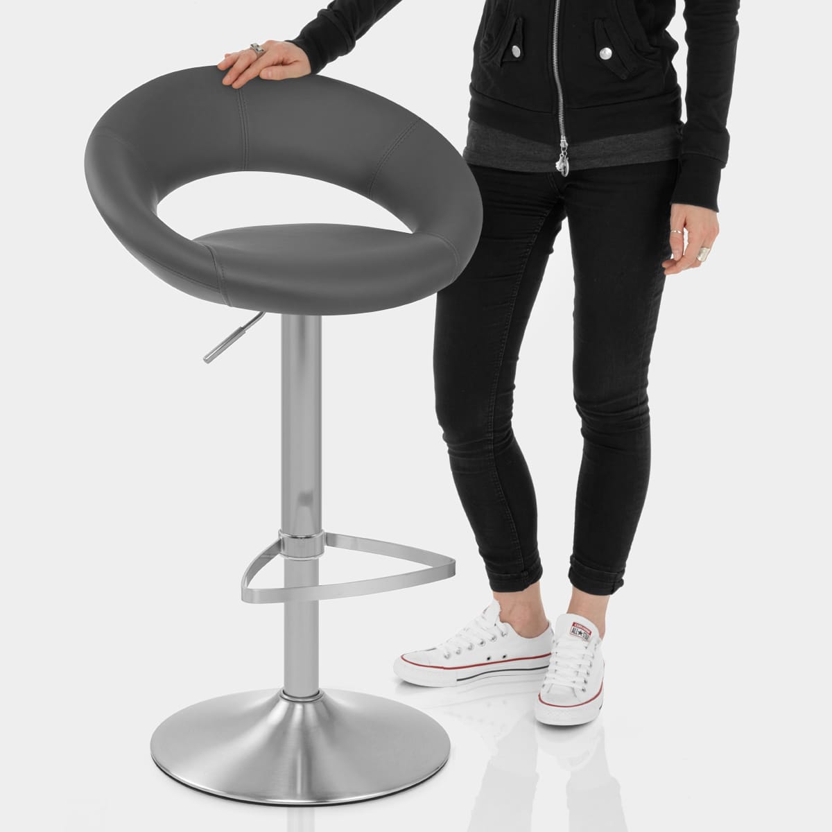 Brushed Crescent Stool Grey Features Image