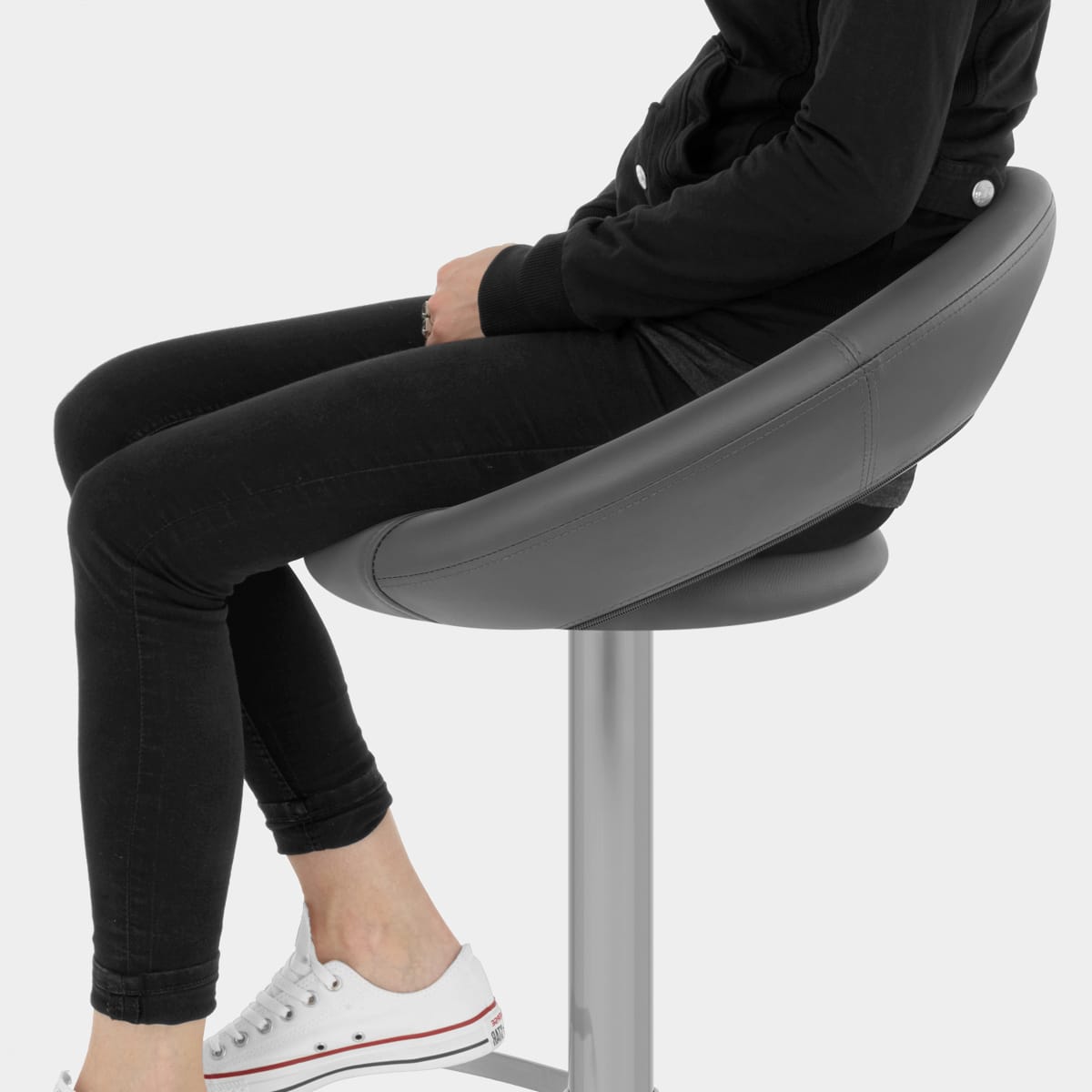 Brushed Crescent Stool Grey Seat Image