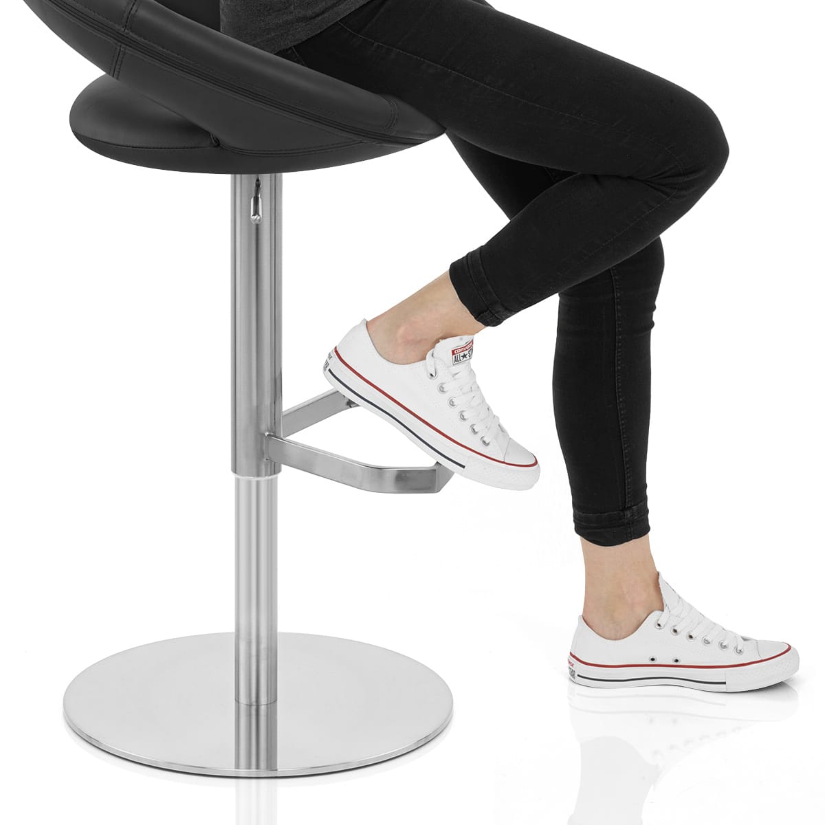 Real Leather Crescent Bar Stool Black Frame Image