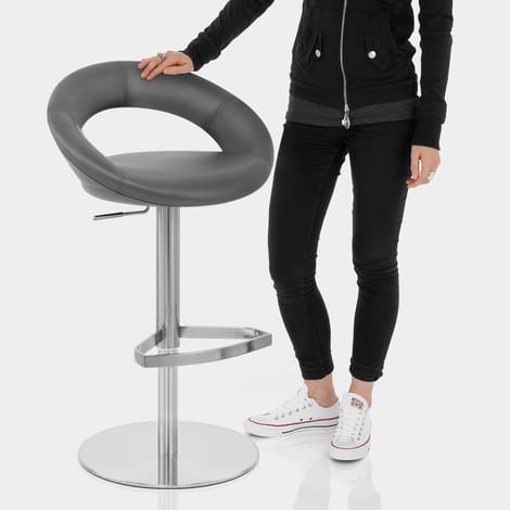 Real Leather Crescent Bar Stool Grey Features Image