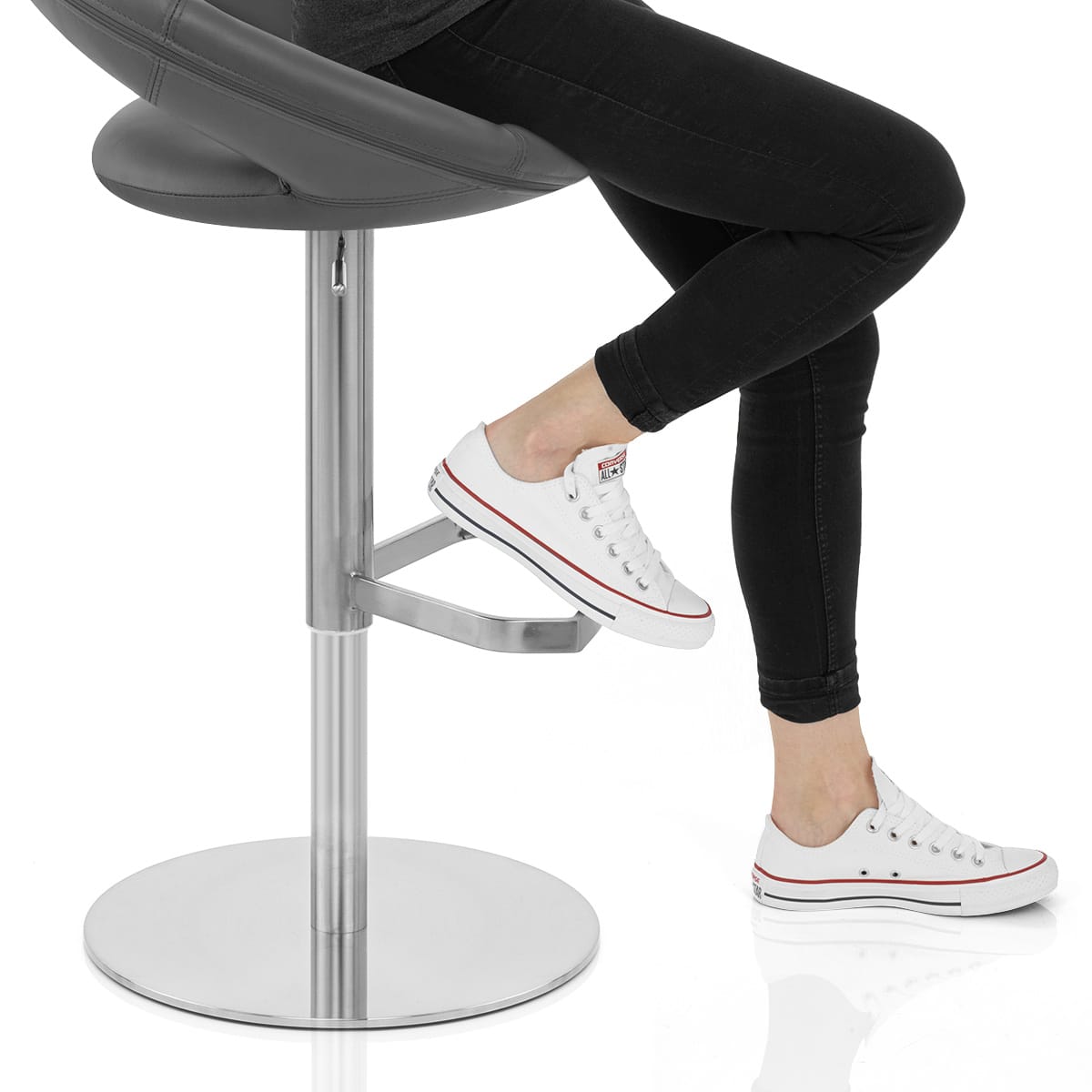 Real Leather Crescent Bar Stool Grey Frame Image