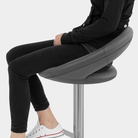 Real Leather Crescent Bar Stool Grey Seat Image