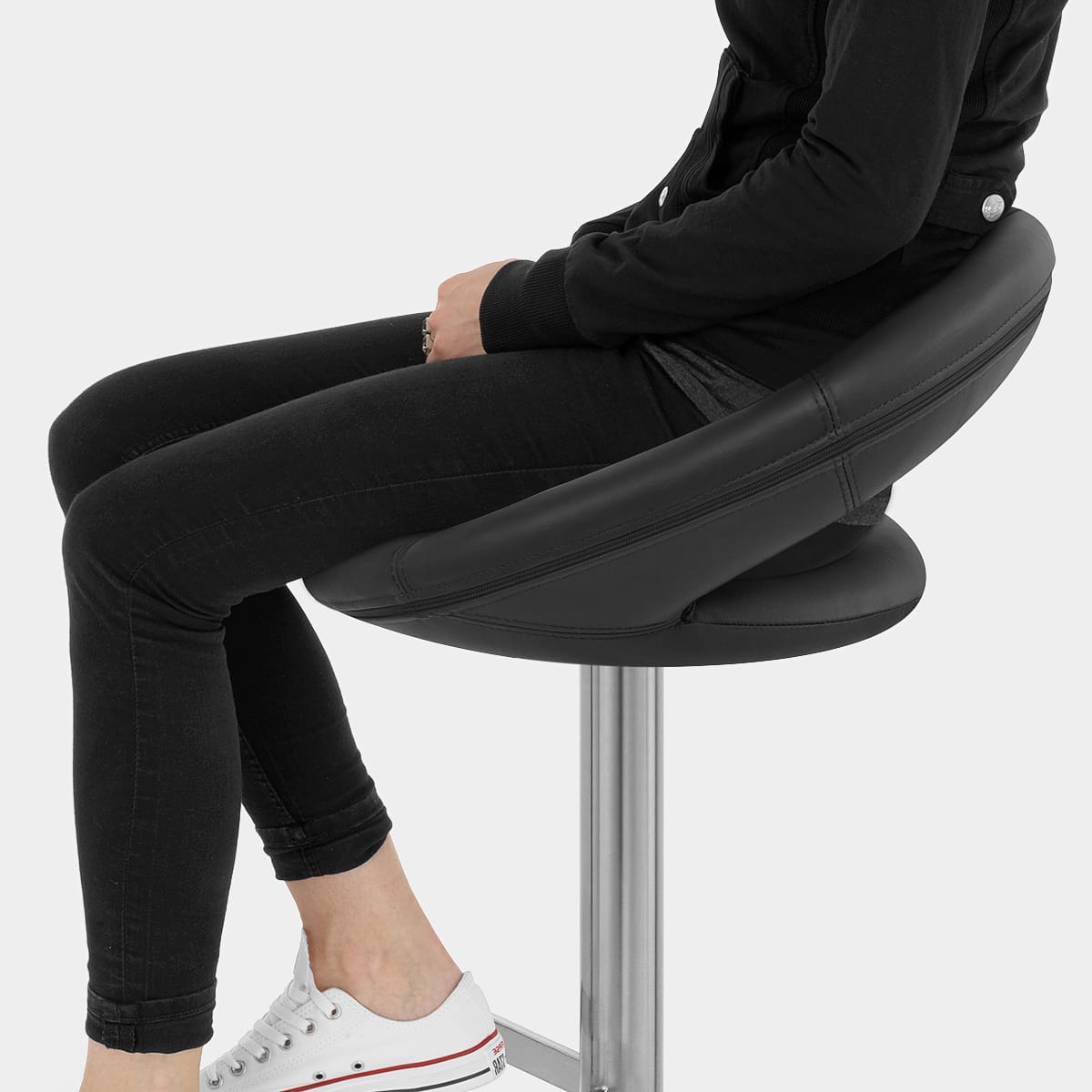 Real Leather Crescent Bar Stool Black Seat Image