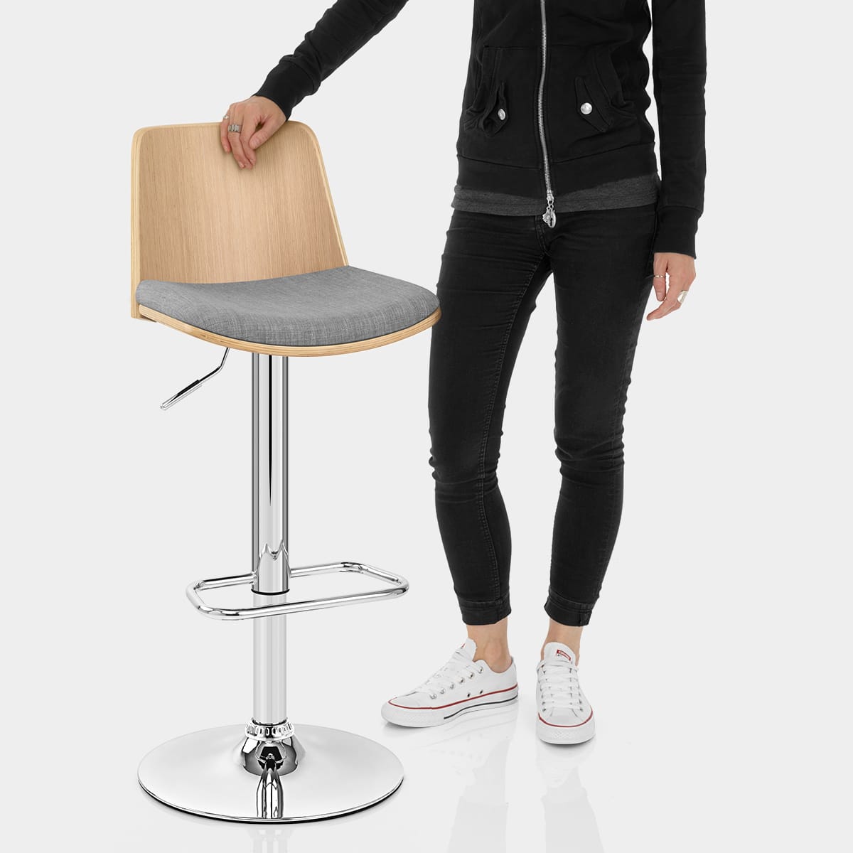 Crest Oak Stool Grey Fabric Features Image