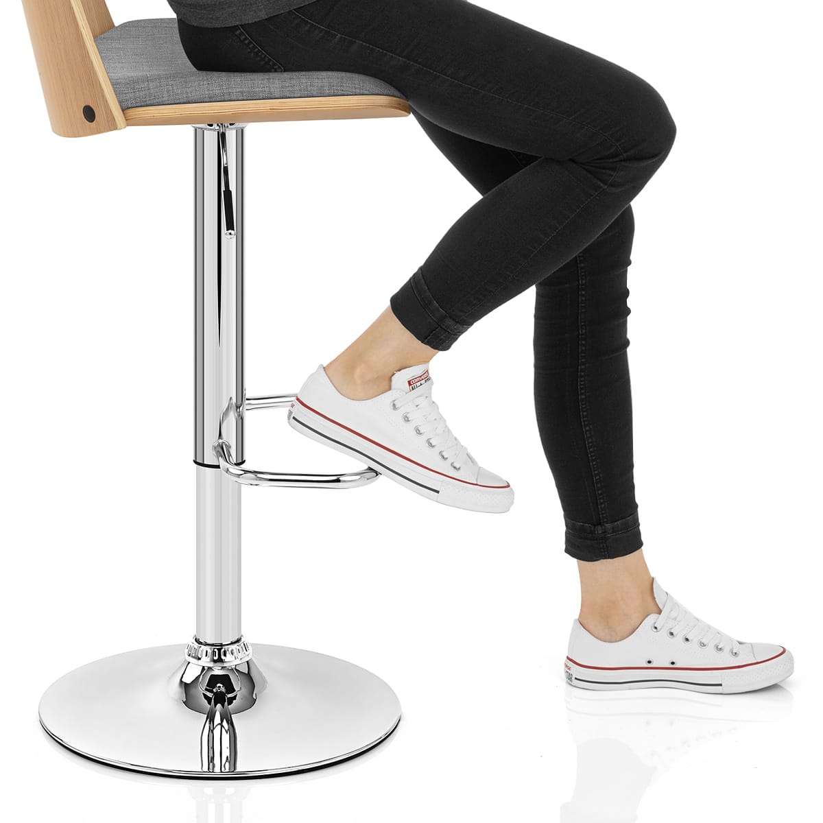 Crest Oak Stool Grey Fabric Frame Image