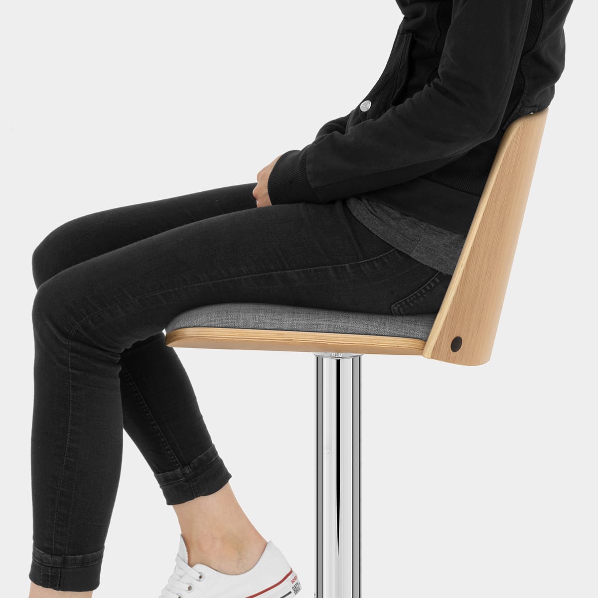 Crest Oak Stool Grey Fabric Seat Image