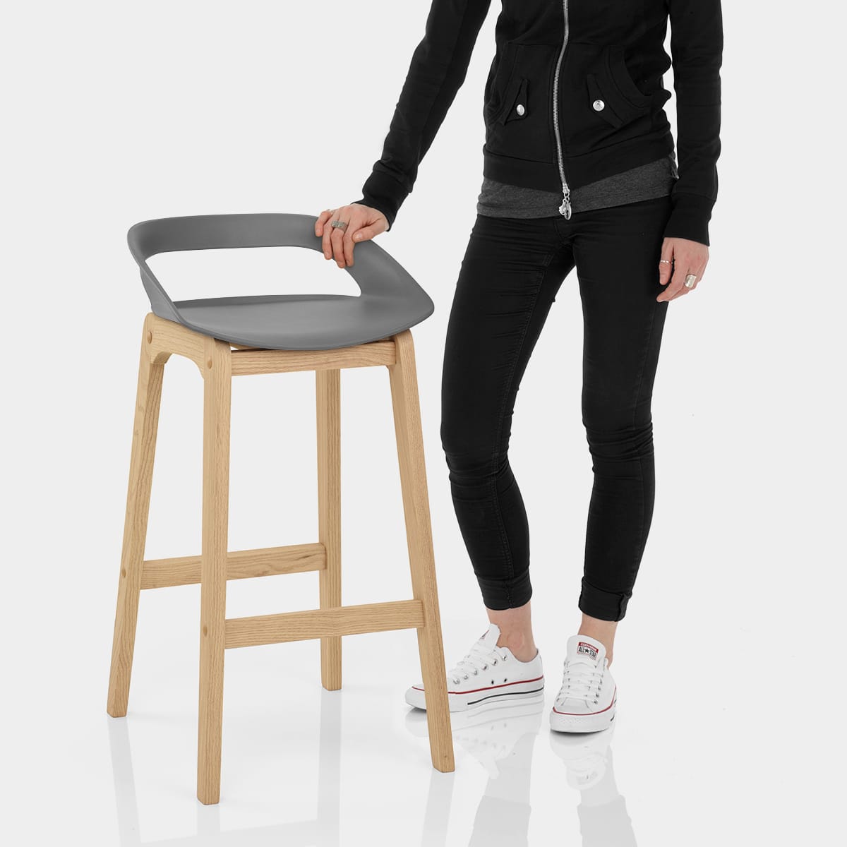 Crew Wooden Bar Stool Grey Features Image