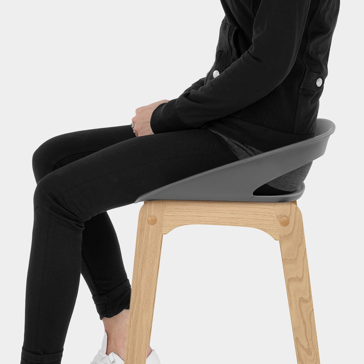 Crew Wooden Bar Stool Grey Seat Image