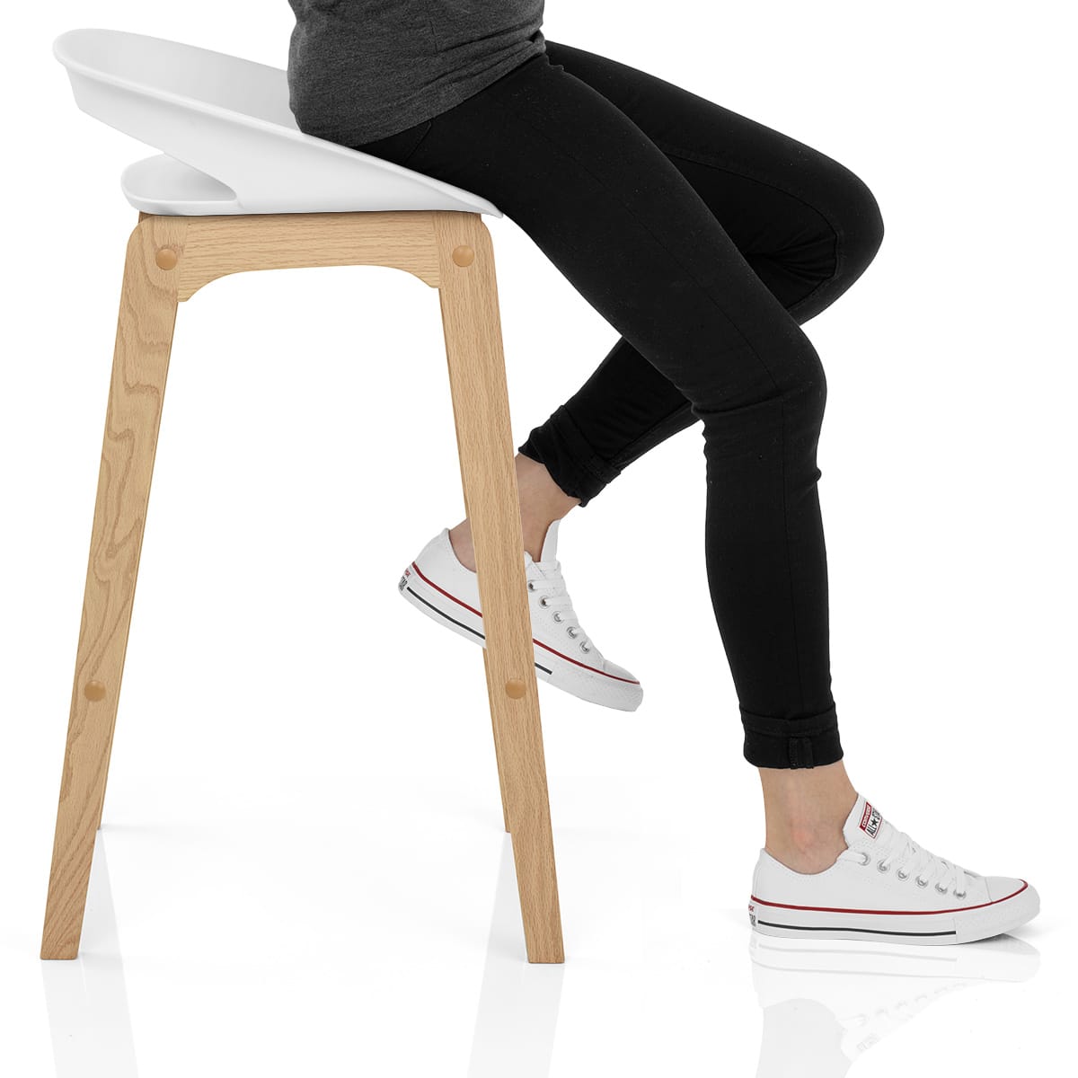 Crew Wooden Bar Stool White Frame Image