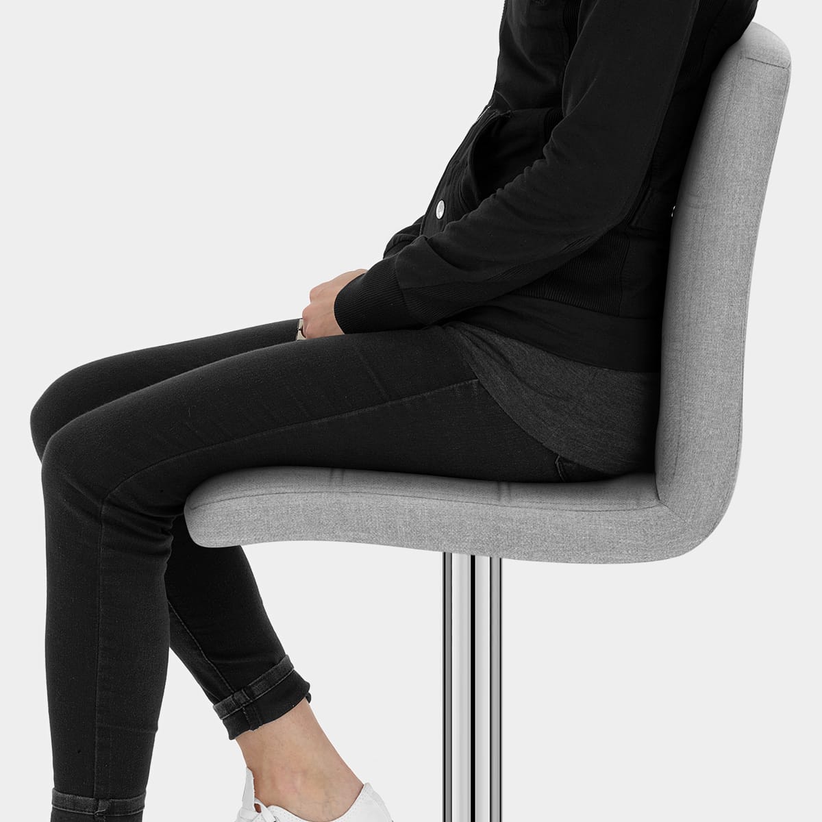 Criss Cross Bar Stool Grey Fabric Seat Image