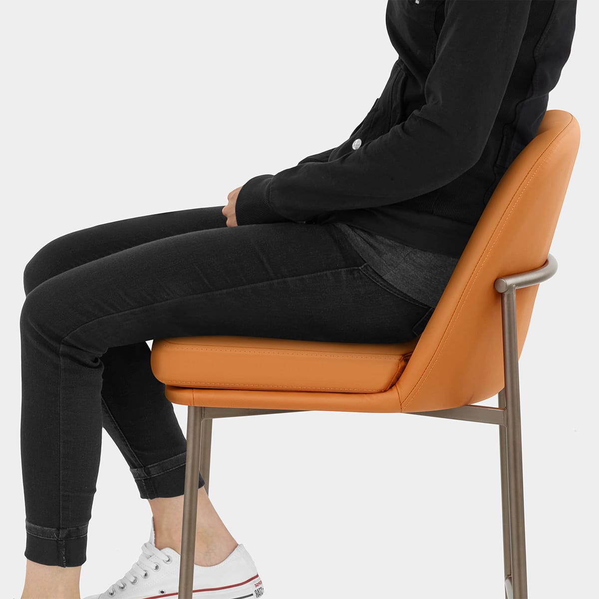 Cruz Real Leather Stool Orange Seat Image